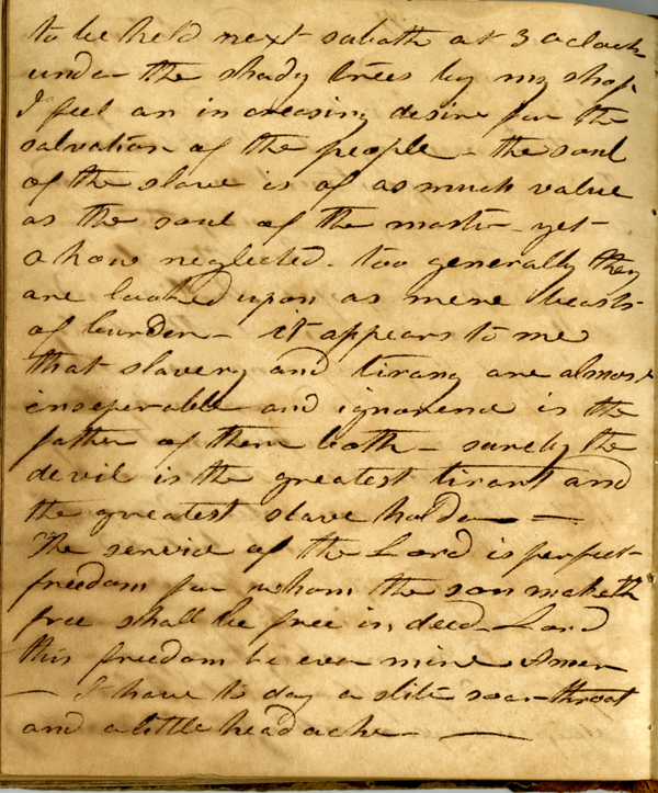 Daniel Wiggins' observations on slavery in Jefferson County 
