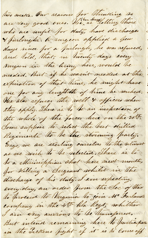 J. H. Kirkman to My Dear Cousin, August 24, 1861 

