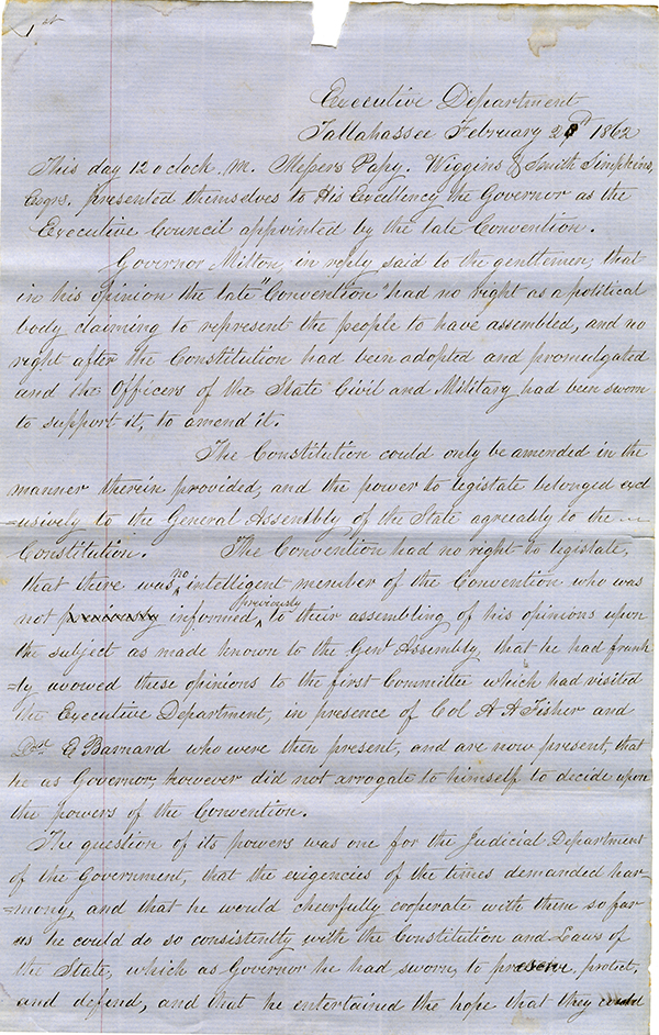 Minutes of the Executive Council, February 28, 1862
