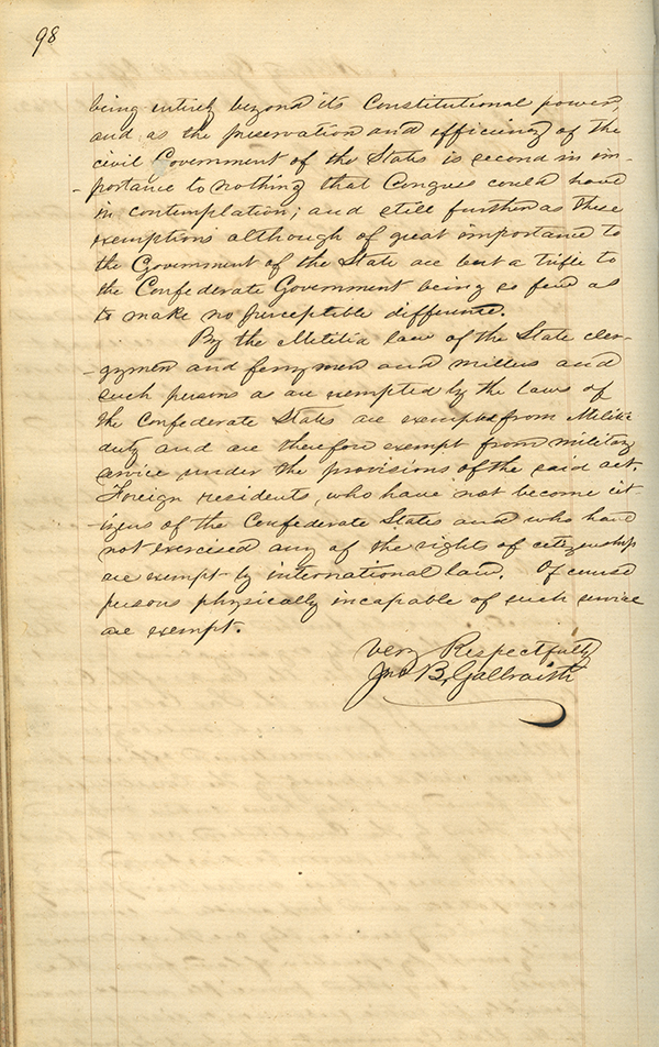 John B. Galbraith to John Milton, April 28, 1862 

