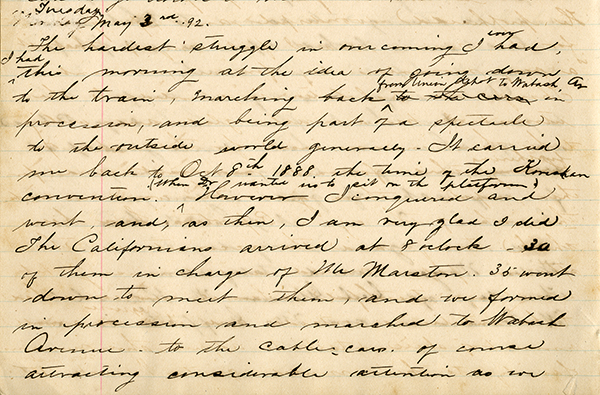 Excerpt from Virginia Andrews&rsquo; journal, May 3, 1892
