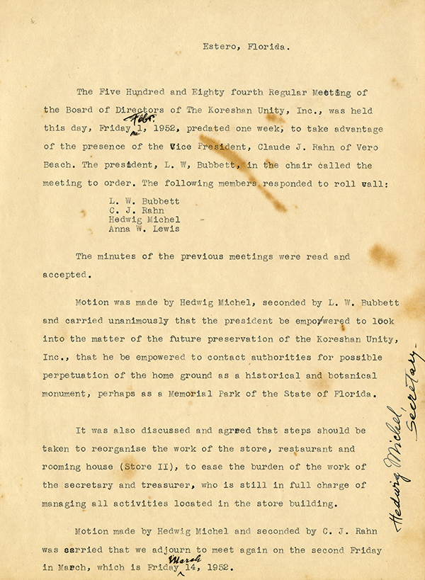 Board of directors meeting minutes, 1952
