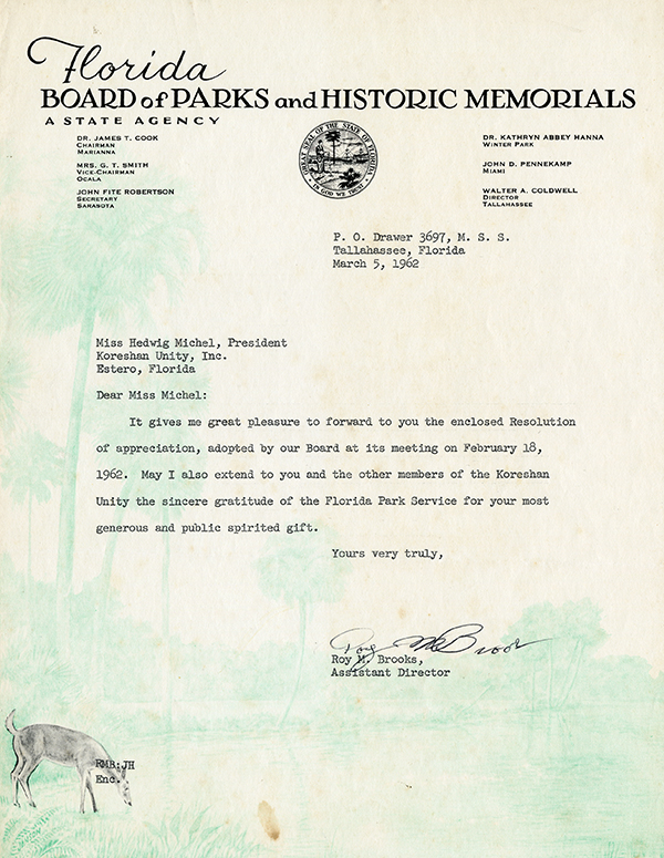 Correspondence and Resolution from Florida Board of Parks and Historic Memorials, 1962
