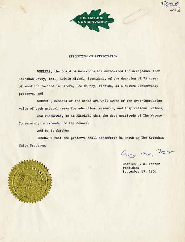 The Nature Conservancy&rsquo;s Resolution of Appreciation, 1975
