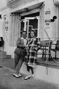 Irving and Ann Frankel in front of the Hotel Normandie in Miami Beach, Florida.