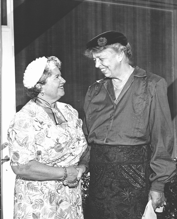Anne Alpert with Eleanor Roosevelt at Miami Beach Auditorium.