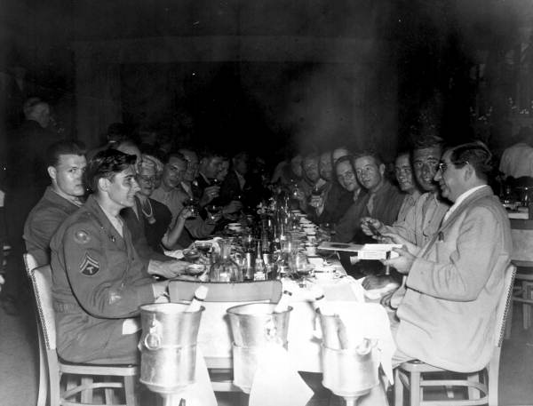 Jack Lansky and servicemen at the Old Colonial Inn - Hallandale, Florida.