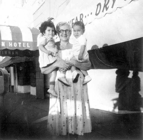 Aunt Rose Hochberg holding her nephew and niece - Miami Beach, Florida.