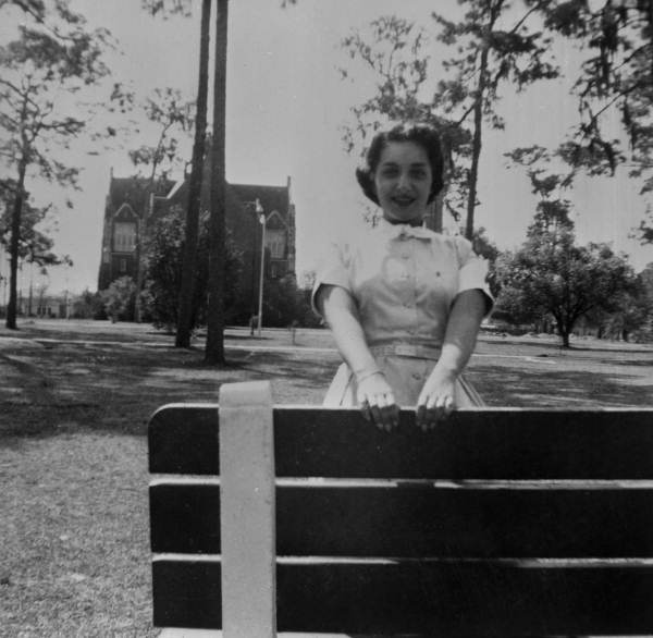 Marcia Jervis (later Kanner) at the Plaza of the Americas on the UF campus in Gainesville, Florida.