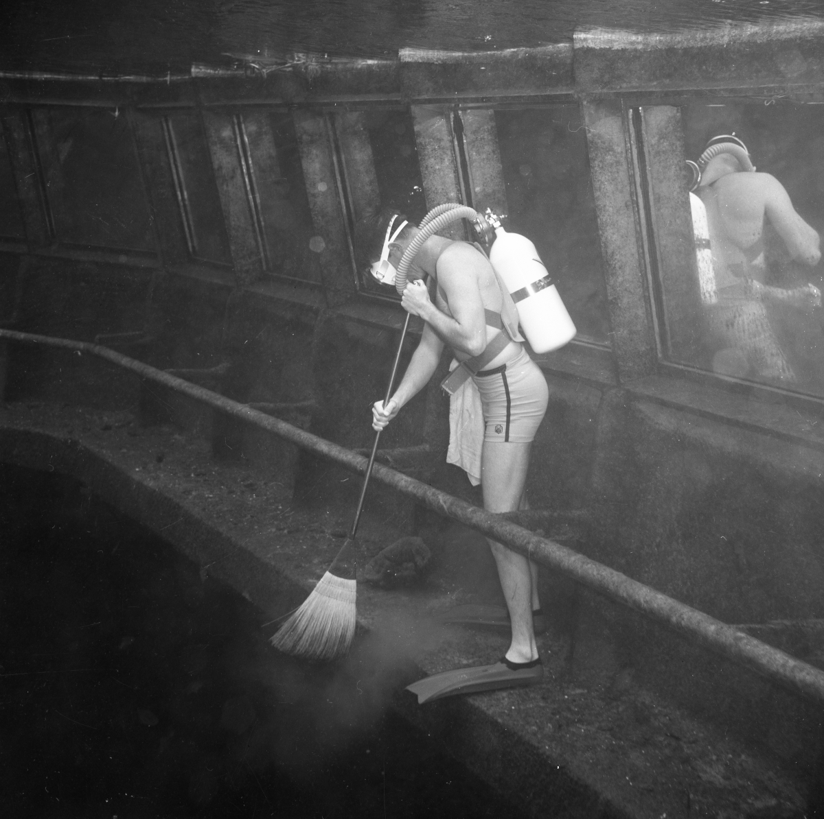 Bud underwater sweeping the outside of the theater at Silver Springs.