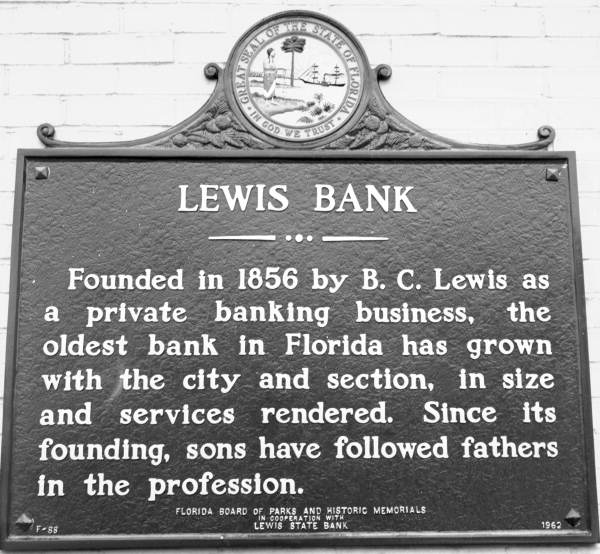 Historical marker for Lewis Bank - Tallahassee, Florida.