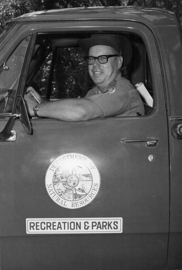 Park supt. Keith Westlake in truck at Hillsborough River State Park - Hillsborough County, Florida