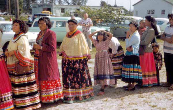 Seminole Indian women on a line at the Dania Seminole Indian Reservation