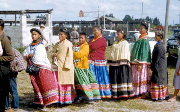 Seminole Indian women on a line at the Dania Seminole Indian Reservation