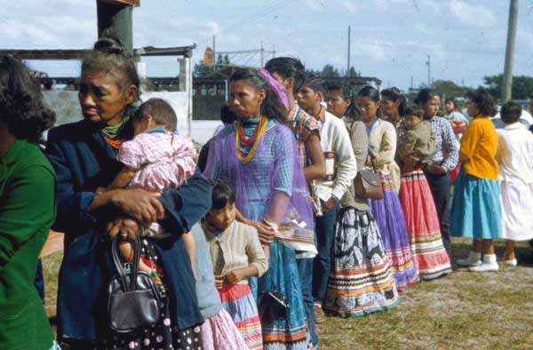 Seminole Indians waiting in line at the Dania Seminole Indian Reservation