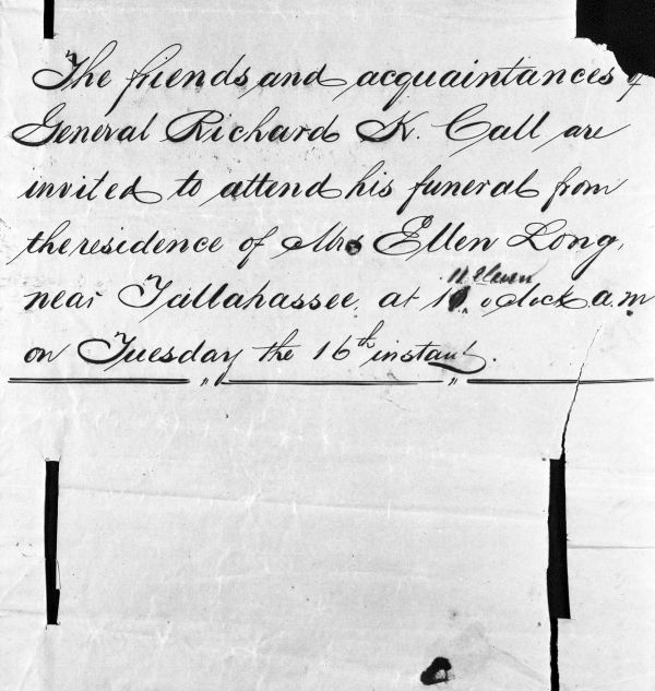 Announcement of the death of Richard Keith Call.
