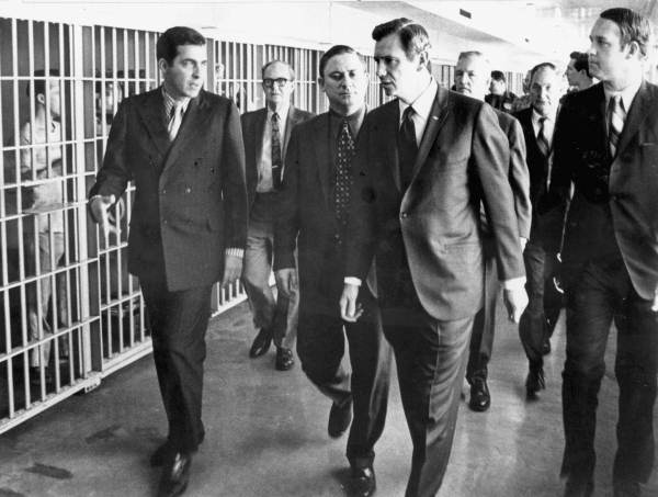Florida Governor Reubin Askew inspecting "death row" at Raiford prison