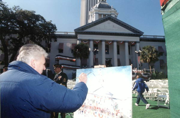 Artist painting scene of inauguration ceremony