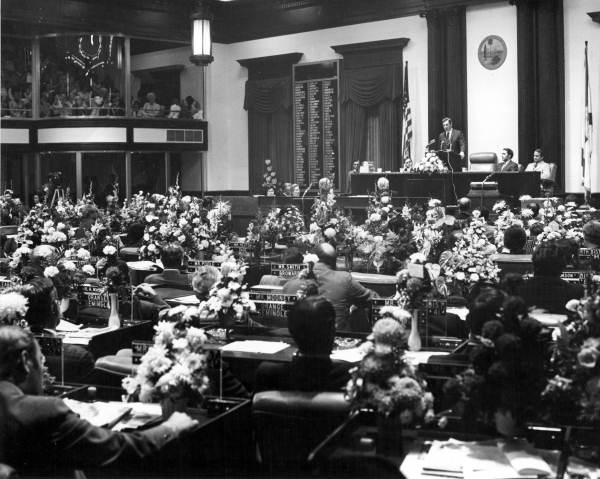 Governor Reubin Askew making his opening address to the legislature.