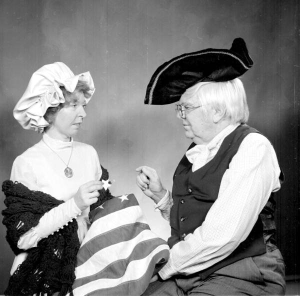 Joan and Allen Morris in revolutionary costume for one of their Christmas cards