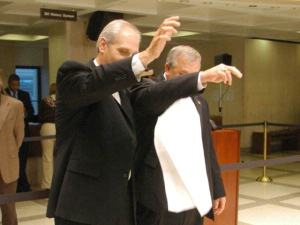 Sergeant at Arms from each branch of the Florida Legislature dropping the handkerchief during Sine Die ceremony - Tallahassee, Florida.