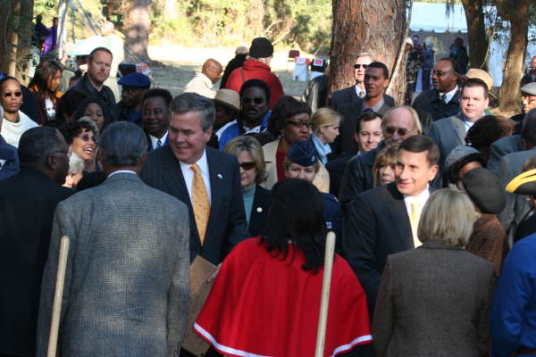 Governor Jeb Bush and Congressman John Mica greeting people during an African American heritage celebration at Fort Mose - Saint Johns County, Florida.