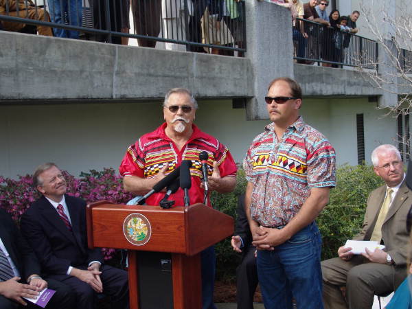 Artists Bradley Cooley Sr. and Jr. speaking at dedication ceremony for the 'American Royalty' sculpture installation - Tallahassee, Florida.