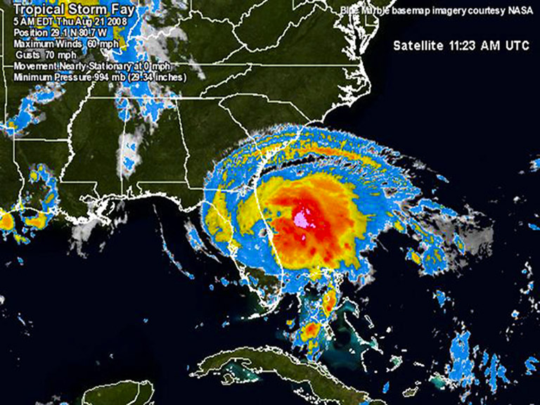 Satellite image of Tropical Storm Fay..