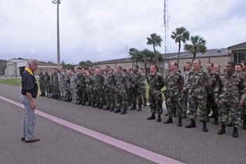 Governor Charlie Crist with Florida National Guard troops preparing for Tropical Storm Fay.