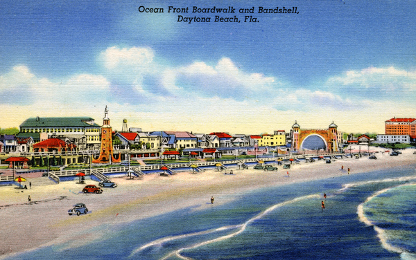 Ocean Front Boardwalk and Bandshell, Daytona Beach, Fla.