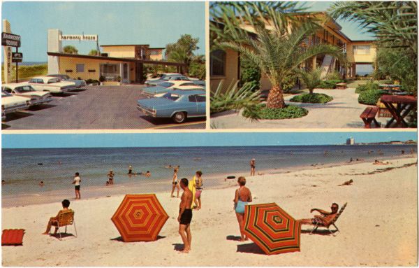 Three views of the Harmony House motel at St. Petersburg Beach.