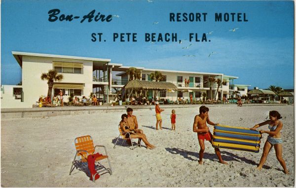 Guests on the beach at the Bon-Aire resort motel in St. Petersburg Beach.