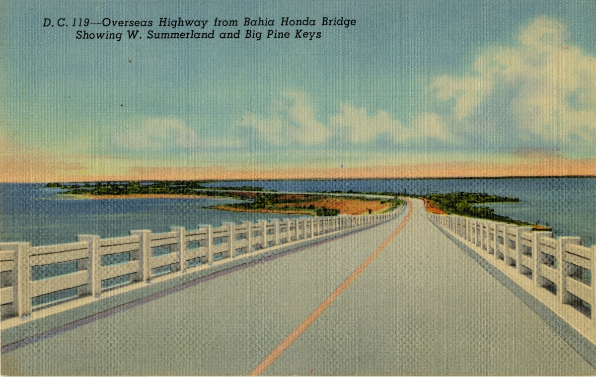 Overseas Highway from Bahia Honda Bridge showing W. Summerland and Big Pine Keys.