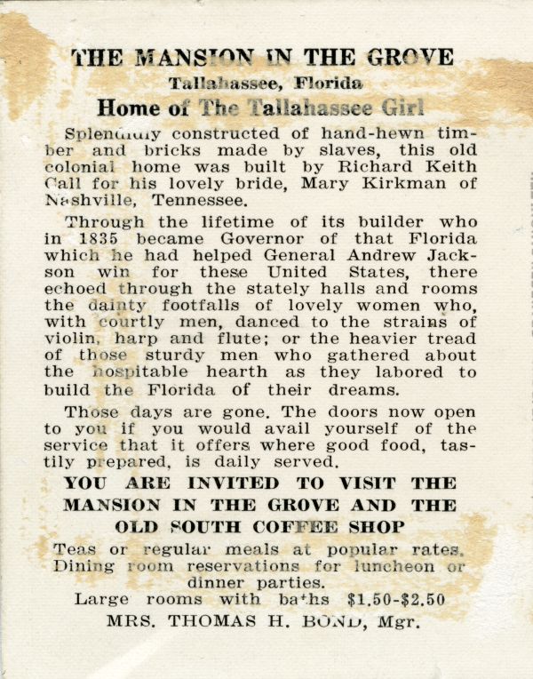 Description of the Grove Park Hotel on N. Adams St. in Tallahassee.