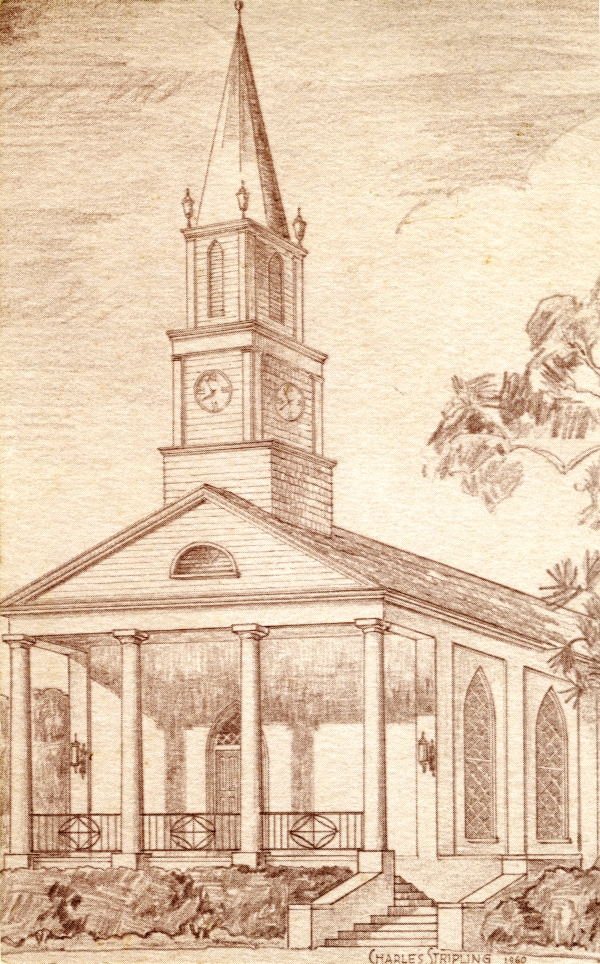 Drawing of the First Presbyterian Church in Tallahassee.