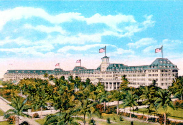 Front view of Royal Poinciana Hotel and grounds - Palm Beach, Florida..