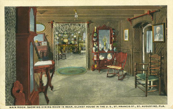 Main room, showing dining room in rear, Oldest House in the U.S., St. Francis St., St. Augustine, Fla.