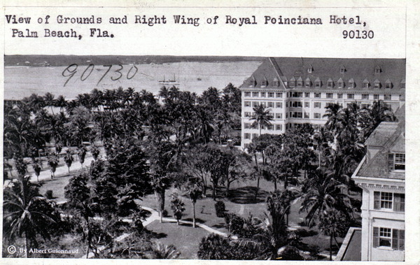 View of grounds and right wing of Royal Poinciana Hotel - Palm Beach, Florida.