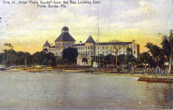 View of Hotel Punta Gorda from the bay looking east - Punta Gorda, Florida.