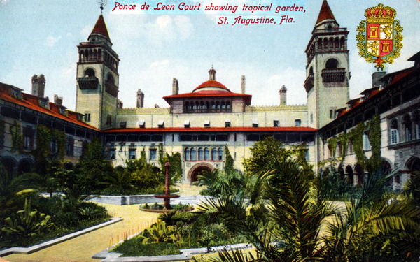 Ponce de Leon court showing tropical garden - Saint Augustine, Florida.