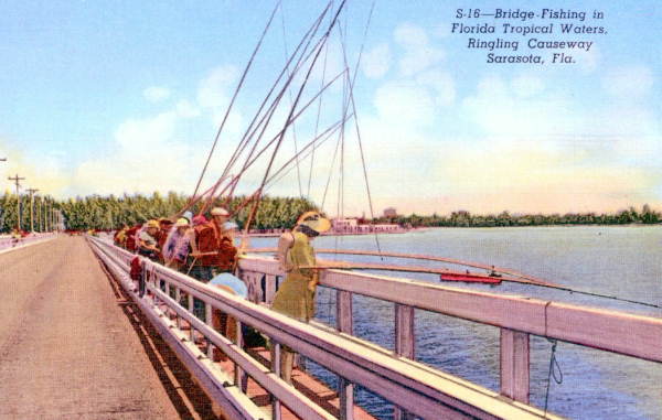 Fishing on bridge - Sarasota, Florida.