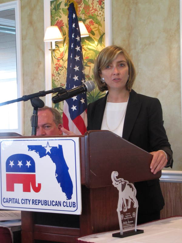 Holly Benson, a Republican candidate for attorney general, speaking at a Capital City Republican Club luncheon.