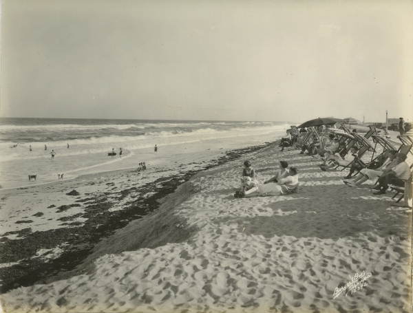 January bathing scene at the Indialantic By-The-Sea beach near Melbourne, Florida.