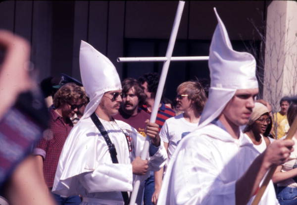 Close-up view showing some KKK members during their marching rally on South Monroe Street in Tallahassee, Florida.