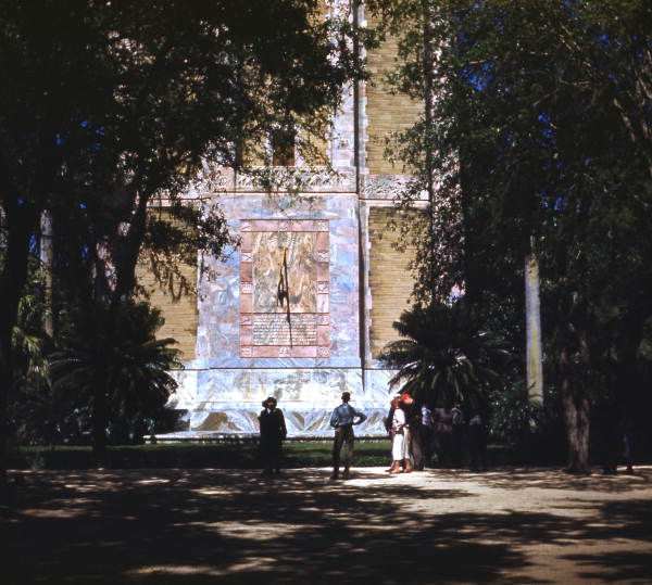 View showing sundial at the base of Bok Tower at the gardens in Lake Wales, Florida.