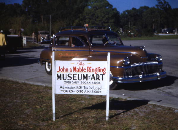 View showing sign at the John & Mable Ringling Museum of Art in Sarasota, Florida.