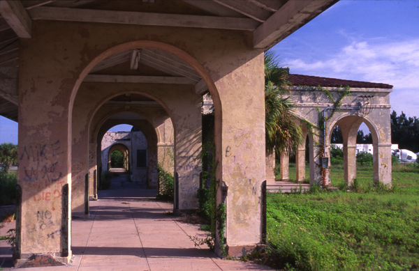 Close-up view of the historic train station in Venice.