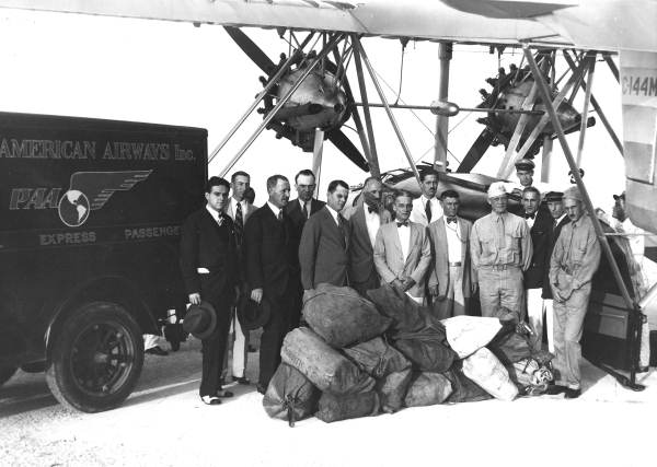Pan American pilot and first officer with officials and dignitaries