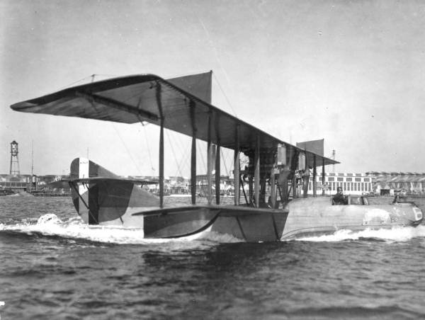 Curtiss H-12 taxiing in the water at NAS Pensacola.