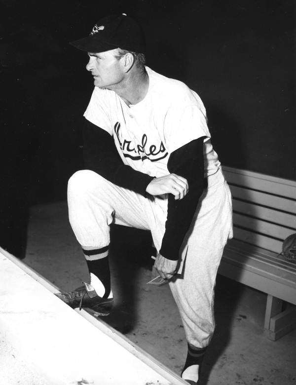 Oriole player at the Pittsburgh-Baltimore exhibition game